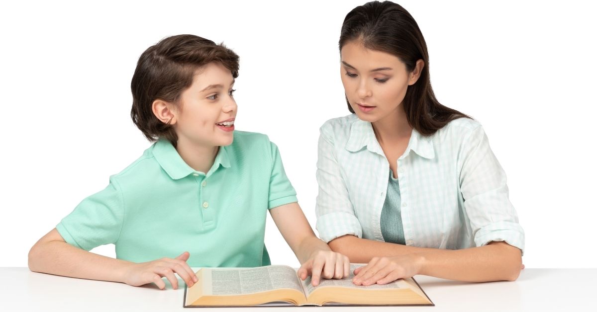 Boy and teenager girl studying